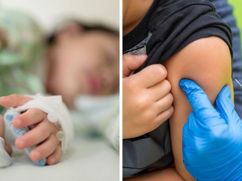 Niño hospitalizado. / Aplicación de vacuna en menor de edad.