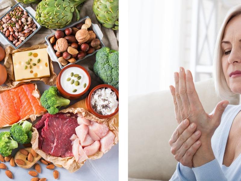 Foto de los 10 alimentos que contienen más calcio, mujer sobando su mano por dolor