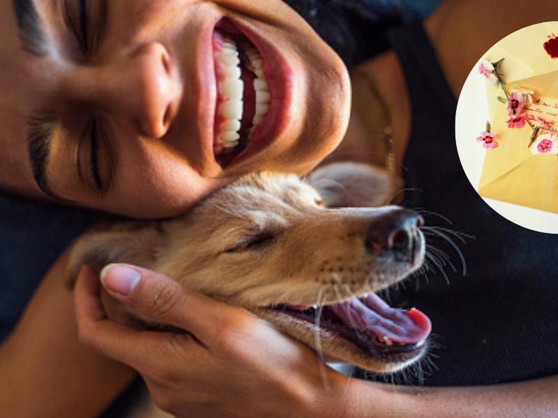 Mujer abrazando a perrito junto a carta de amor para ilustrar las emociones y afectos, dónde está la diferencia