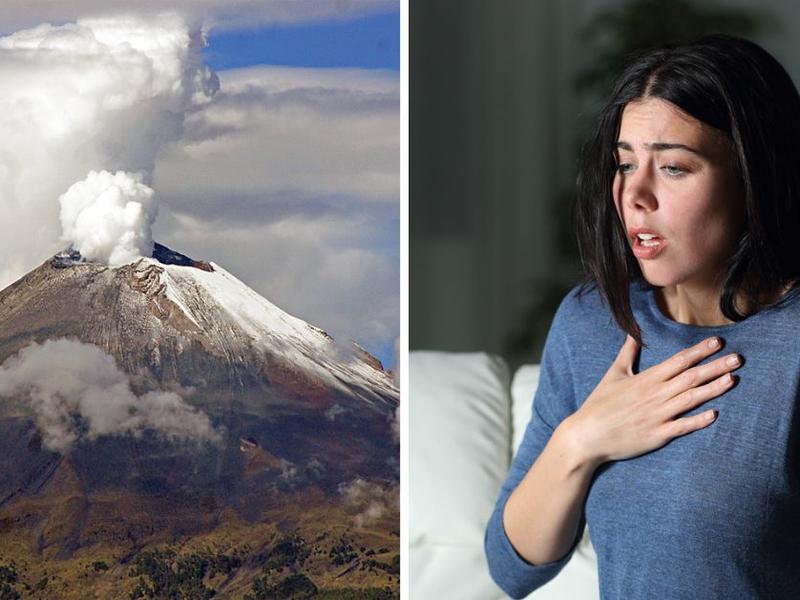Erupción del Popocatépetl mujer con problemas para respirar