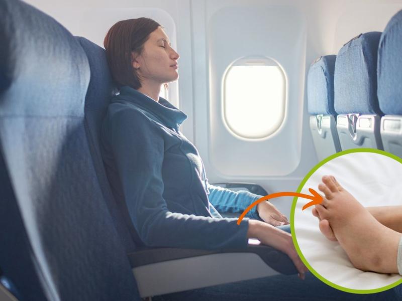 Mujer hizo ejercicios antes de viajar para que no se le hincharan los pies en el avión.