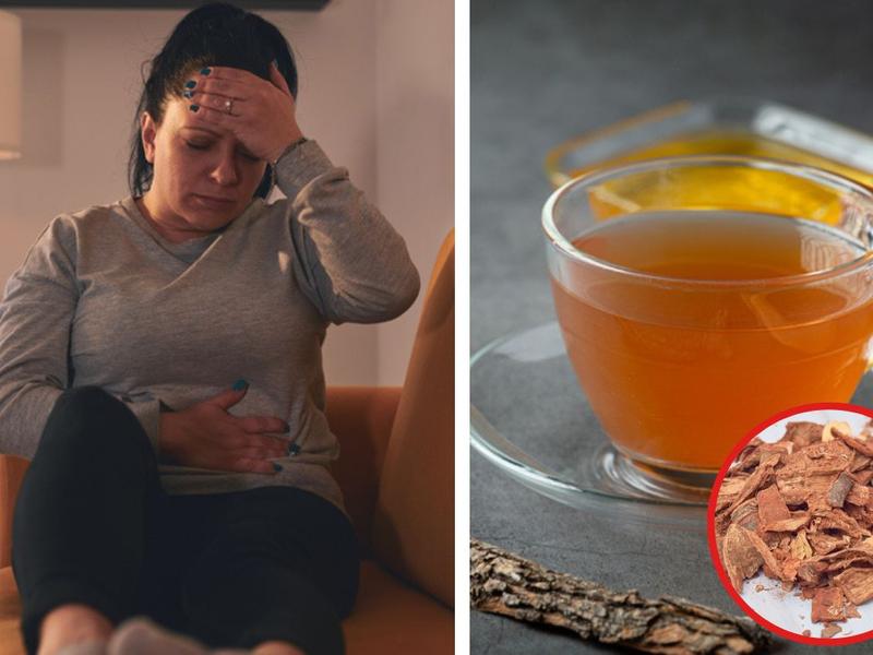 Mujer con dolor de cabeza y colitis, té de cuachalalate, ¿para qué sirve?