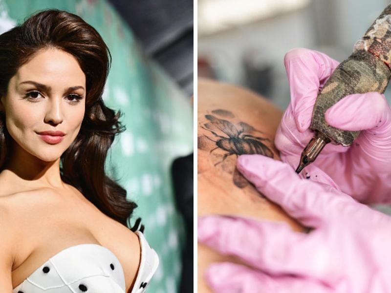 De un lado la actriz Eiza González se hace un tatuaje, ¿existe la adicción a los tatuajes?
