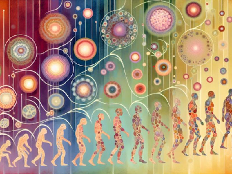 Representación de la evolución humana destacando la biología celular