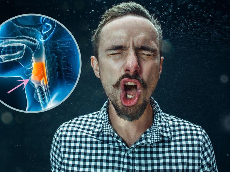 Hombre estornuda mientras su garganta se perfora 