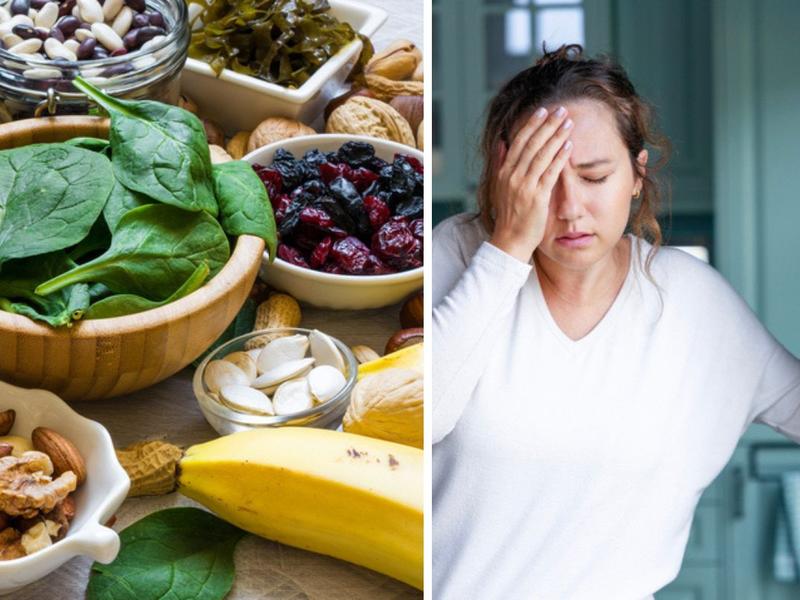 Alimentos ricos en potasio, mujer con dolor de cabeza no sabe que el potasio regula el sistema nervioso