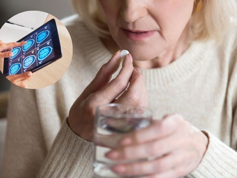 Mujer mayor tomando medicamento sin saber que Relacionan anticonceptivos hormonales y medicamentos para menopausia con tumores cerebrales