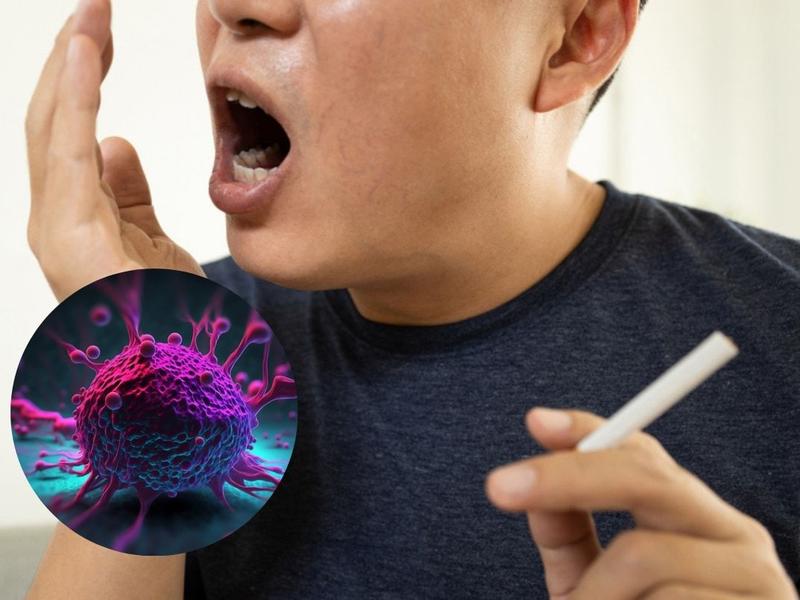 Hombre con cigarro, ilustración de cáncer para ilustrar los 5 hábitos que causan cáncer de garganta y boca
