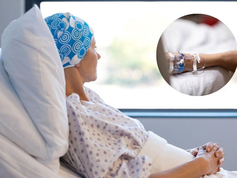 Mujer en cama de hospital, brazo recibiendo quimioterapia para explicar el caso de la Madre recibió agresivas quimioterapias sin haber tenido cáncer