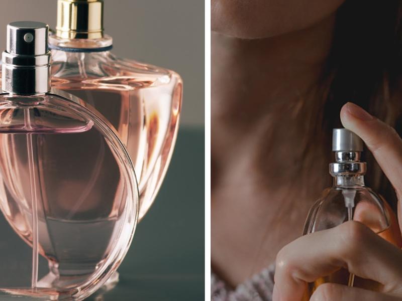 Mujer aplicando perfume