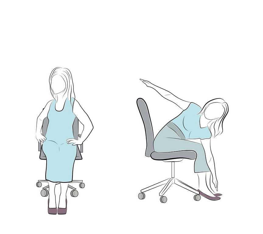 Ilustración mujer en silla haciendo inclinación al frente para marcar cintura