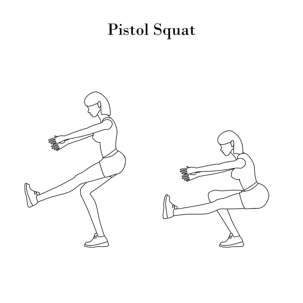 Ilustración de pistol squat para tonificar piernas con una pierna