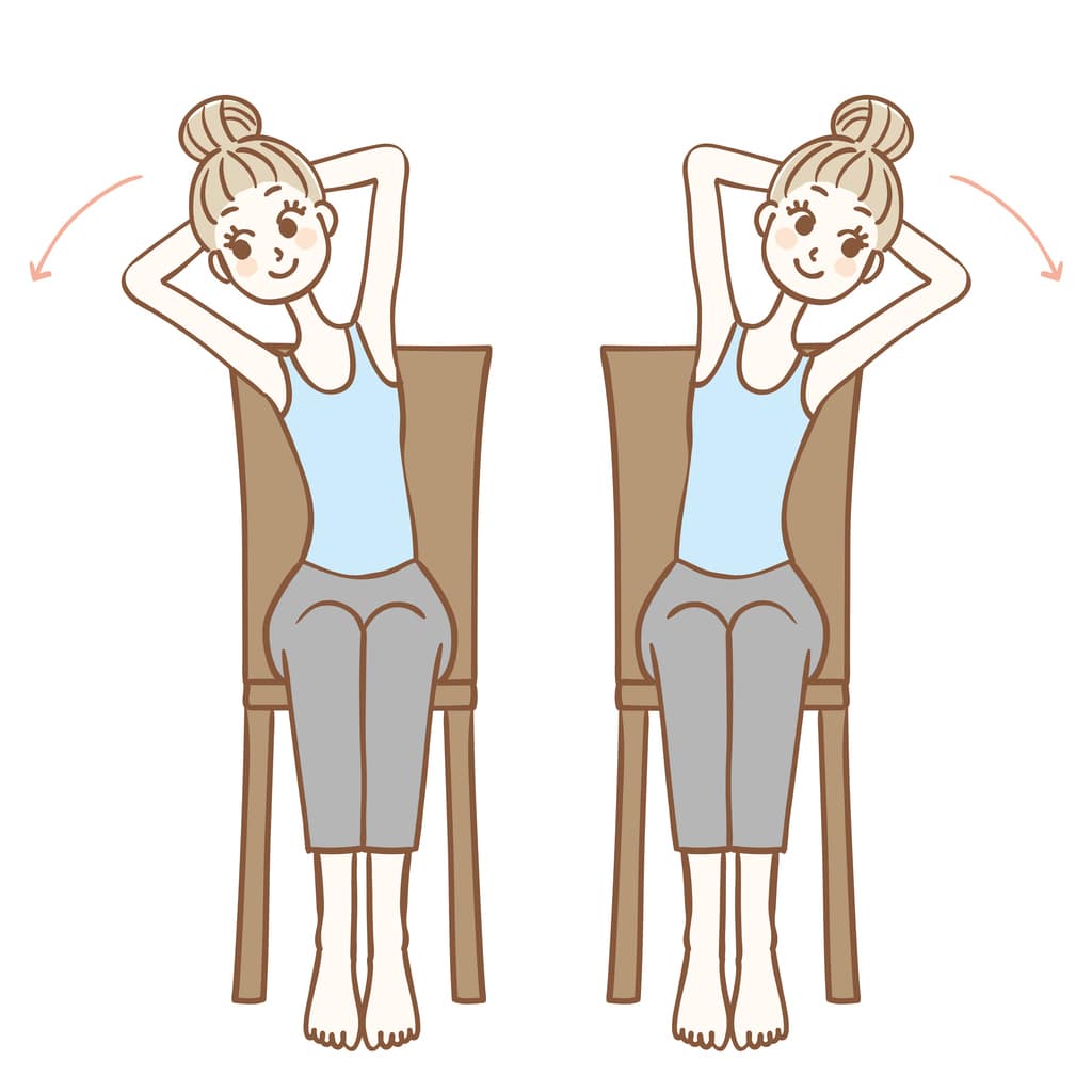 Ilustración mujer en silla haciendo inclinación lateral para marcar cintura