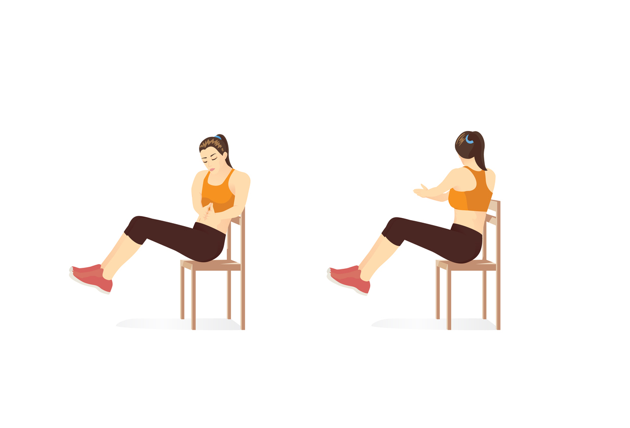 Ilustración mujer en silla haciendo giros rusos para marcar cintura