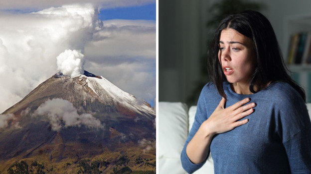 Erupción del Popocatépetl mujer con problemas para respirar