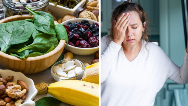 Alimentos ricos en potasio, mujer con dolor de cabeza no sabe que el potasio regula el sistema nervioso