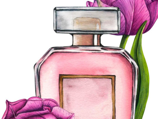 Ilustración de un perfume que puede manchar la ropa