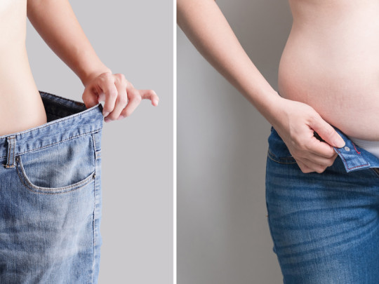Mujer con aumento de peso antes y después