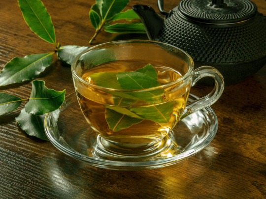 Taza con té de hojas de laurel